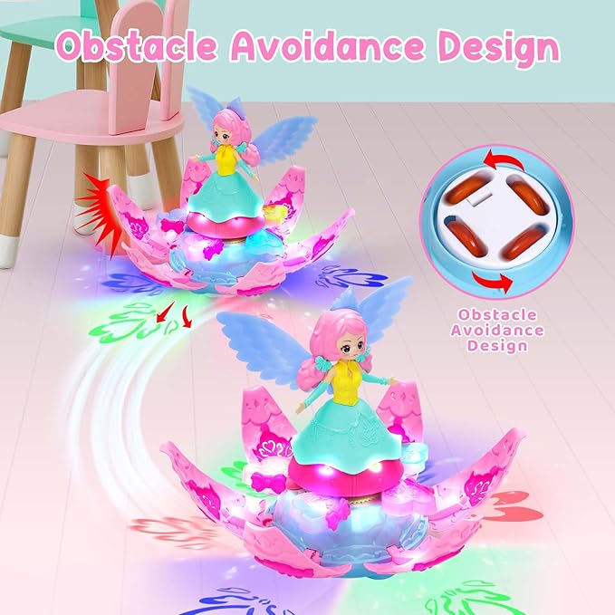 Princess Girl Toys for Toddlers Birthday 1 2 3 4 Year Old Girls with Lights up and Sounds, 360°Freedom and Operated Automatic Bump Dancing Princess Interactive Spin Robot Toys