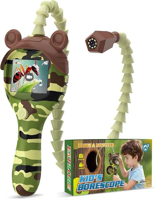 Borescope Camera Toy with Photo and Video, Snake Scope Kids Camera Microscope with Light for Outdoor Camping Nature Exploration, STEM Science Toy for Boys Girls 4 5 6 7 8 9 Christmas Birthday Present