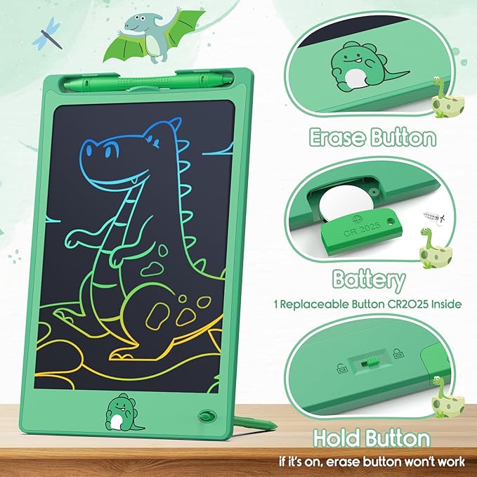 FLUESTON Toys LCD Writing Tablet Toddler,Toys for Boys Girls 3 4 5 6 7 8year,8.8 Inch 1pcs in 1 Pack Drawing Pad Toy Easter Basket Stuffers for Kids,Drawing Tablet Doodle Board Cute Dinosaur