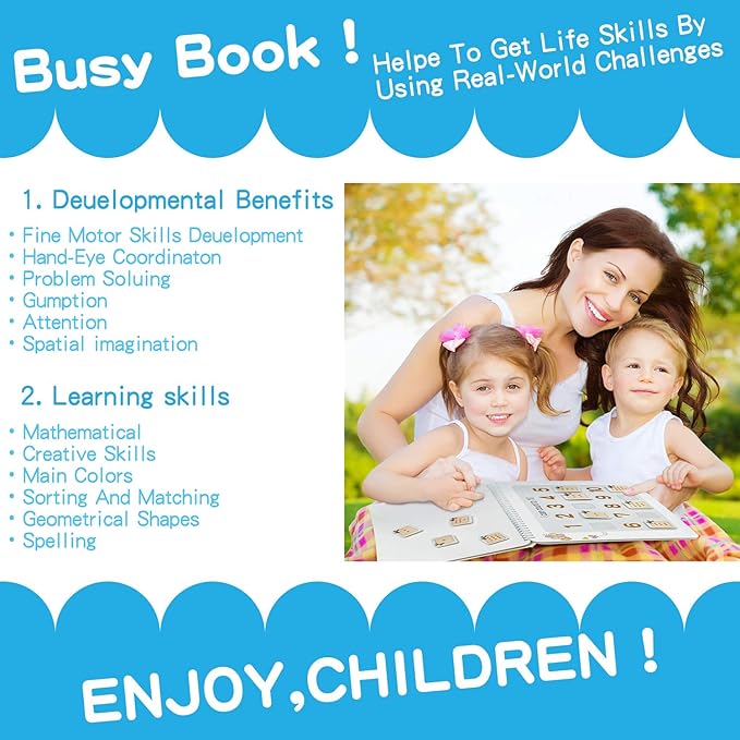 Busy Book for Toddlers, Montessori Toys for 3 4 5 6 Years Old, Autism Sensory Educational Toys, Toddler Preschool Learning Activity Binder and Early Books - for Boys & Girls Develops Fine Motor Skills