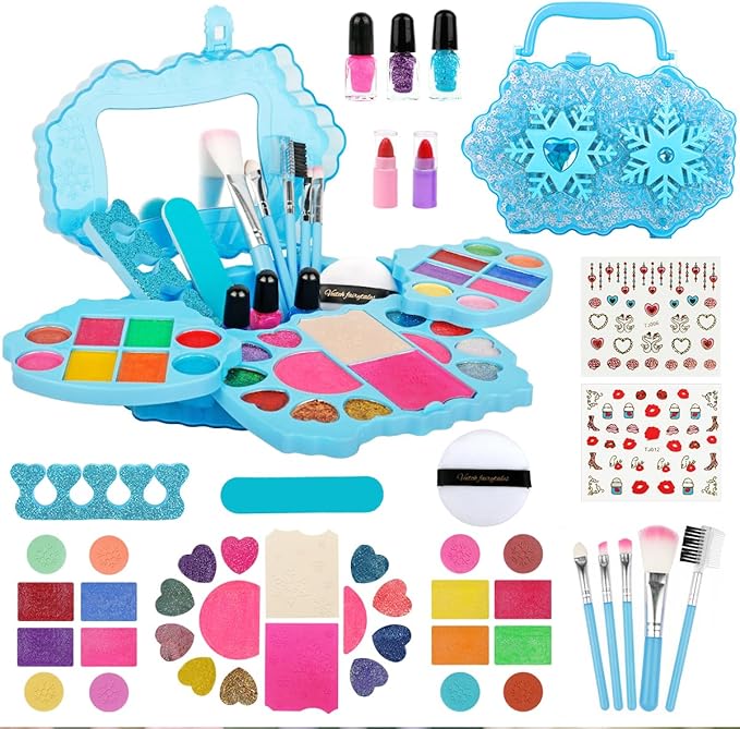 Kids Makeup Kit for Girl Toys - Real Washable Cosmetic Set for Girls 5-8, Frozen Toys Toddler Makeup Kit, Princess Dress up Christmas & Birthday Gifts for 3-8 Year Old Girls