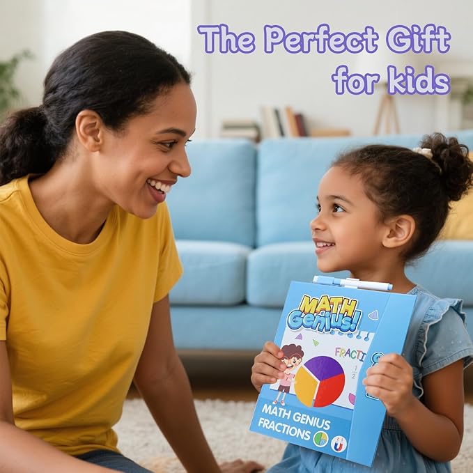 Magnetic Fraction Educational Puzzle with Fraction Tiles & Circles, Math Manipulatives Montessori Learning Toys to Help Kids Learn Fractions and Build Early Math Skills (Blue)