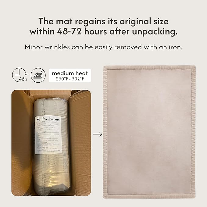 Stylish Coral Velvet Baby Play Mat for Floor 47" x 67" Beige – Soft 1" Thick High-Density Memory Foam Nursery Rug,Kids Rug with Non-Slip Backing for Crawling & Playing, Playroom Rug, Kids Carpet