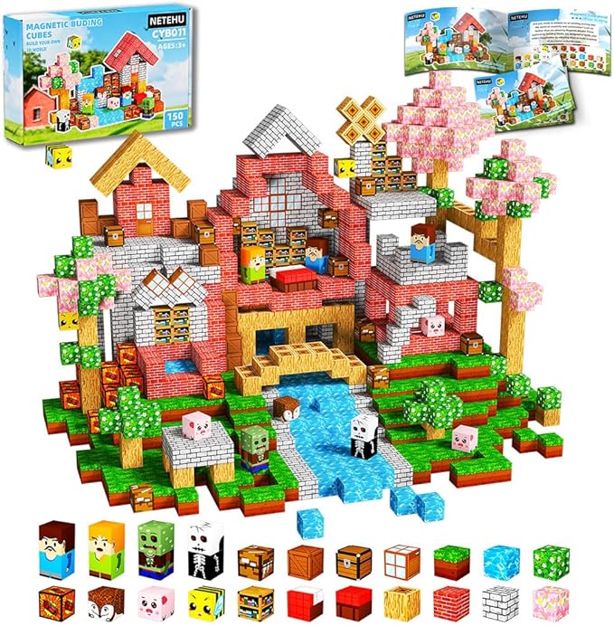 150PCS Magnetic Blocks, Stacking Magnets for Kids, Sensory Toy for Learning Toys, STEM Sensory Travel Magnet Building Toys for Toddlers