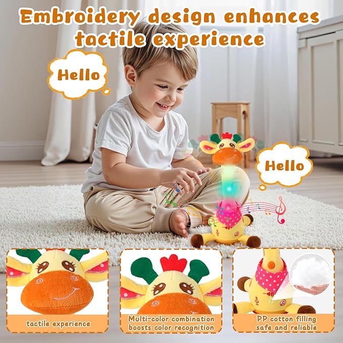 JISONCASE Christmas Talking Dancing Giraffe Baby Toy, Adjustable Volume Tummy Time Toy Repeating What You Say, Singing Mimicking Recording Sensory Education Gifts for Toddlers Boy Girls