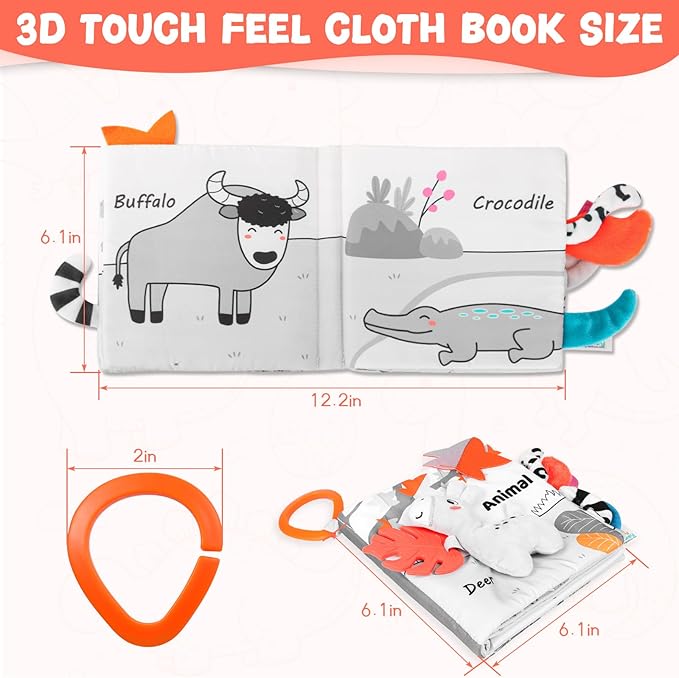 Baby Book 0-12 Months, Crinkle Cloth Book with Rattle & Touch and Feel Sensory Toys, Soft Teether for Infants, Educational Learning Toys, Ideal Baby Shower Easter Gifts for Boys Girls