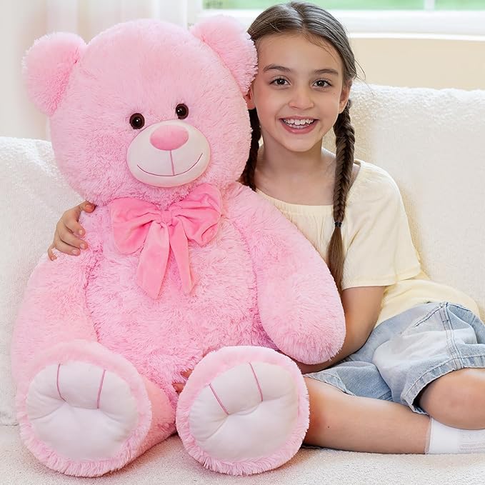 Tezituor Big Pink Teddy Bear Stuffed Animal, 36" Giant Plush Bear Toys Baby Shower Decor Christmas Valentines Gifts for Girlfriend Girls Kids