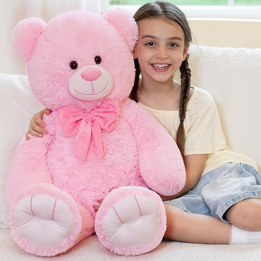 Tezituor Big Pink Teddy Bear Stuffed Animal, 36" Giant Plush Bear Toys Baby Shower Decor Christmas Valentines Gifts for Girlfriend Girls Kids