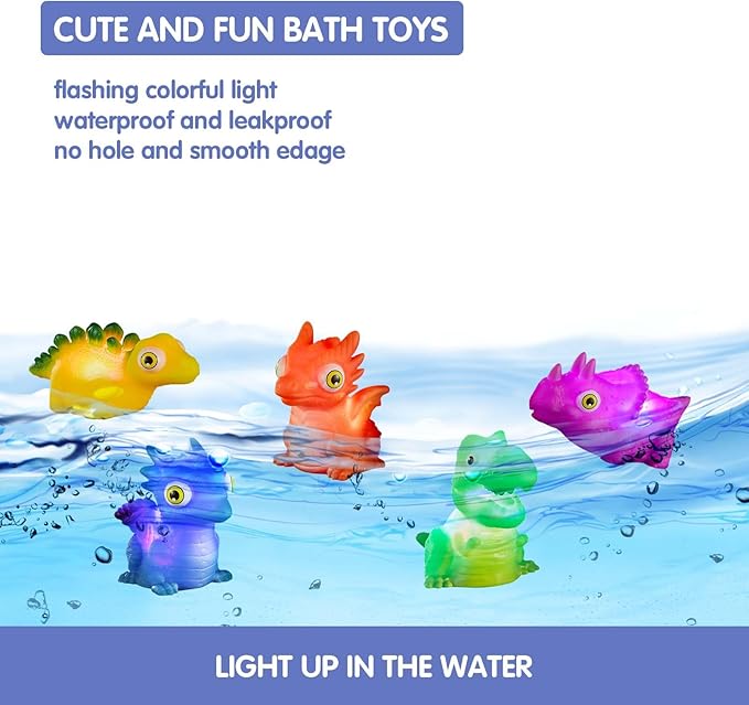 Dinosaur Toy Auto Flashing Dinosaur Model Glowing Figures Bath Toy Playset 5 pcs