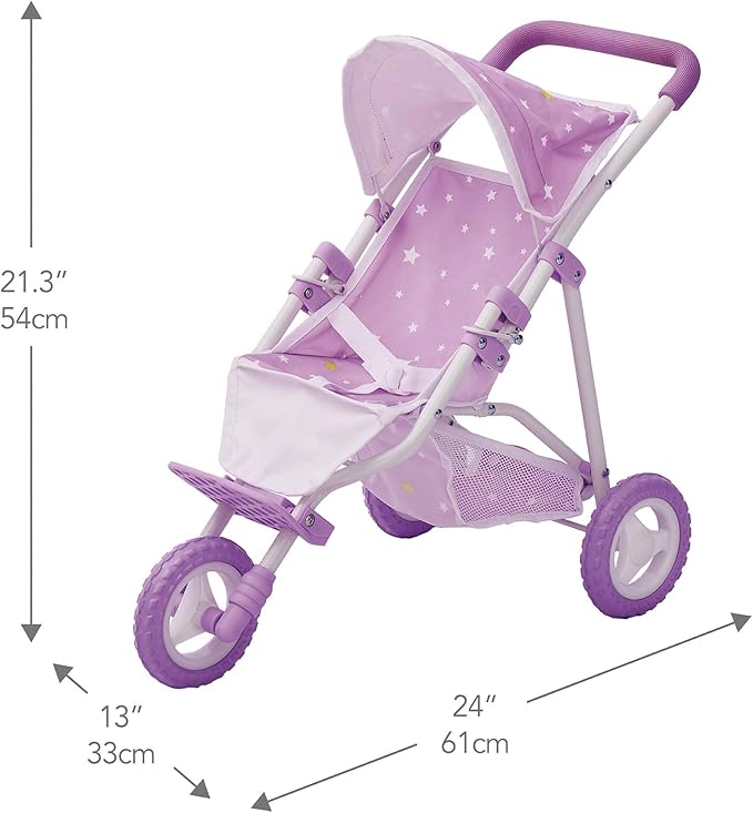 Olivia's Little World Baby Doll Jogging-Style Stroller with Canopy, Seatbelt and Storage Space, Purple and White