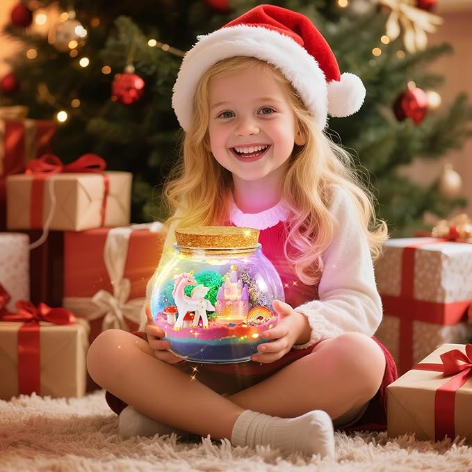 Unicorn Gifts for Girls - Light Up Terrarium Kit for Kids - DIY Unicorn Toys for Girls Age 4 5 6 7 8-12 Year Old, Arts and Crafts Kit for Kids, Halloween Birthday Christmas Gifts