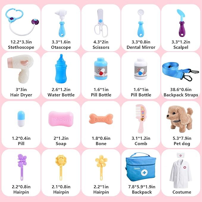 Doctor Kit for Toddlers 3-5 Doctors Play Set Toddler Girl Toys 3 4 5 Year Old Girl Birthday Gift Dog Puppy Vet Kit Kids Veterinarian Playset
