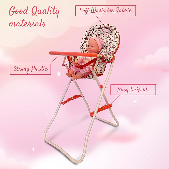Foldable Baby Doll High Chair, Baby Doll Accessories, Dolls & Accessories Highchair Stuff for 18 Inch Doll, Doll High Chair Toy Set for Toddlers 3 Year Old Girls, 5+ Year Old Girl Doll Furniture Toys