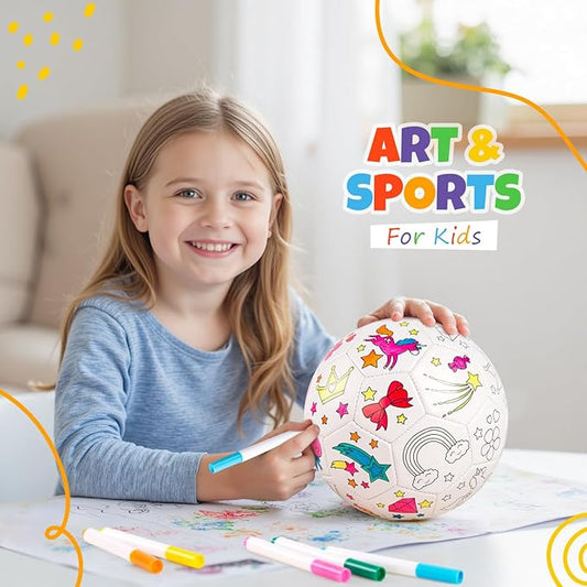 EVERICH Paint Your Own Soccer Ball with Markers, Toddler Arts and Crafts Kits Soccer Gifts for Girls Boys, Size 3 Unicorn Toys Coloring Custom Soccer Ball Game Birthday Gifts for Kids 3 4 5 6-8 8-12
