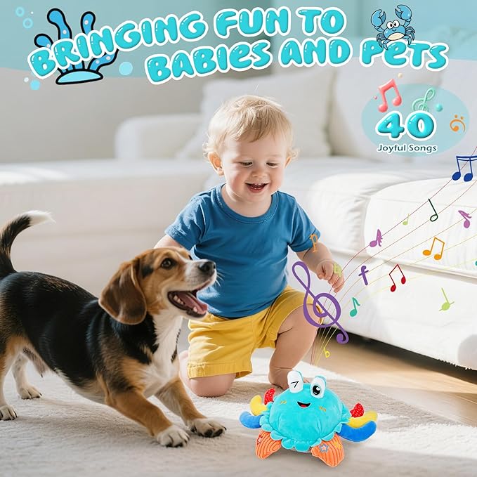 Baby Toys 1 Year Old 12-18 Months, Crawling Crab Baby Plush Toy, Musical Tummy Time Toys, Dancing Moving Bouncing Recording Sensory Toys for 1 2 3 Year Old Boy Girl Gifts