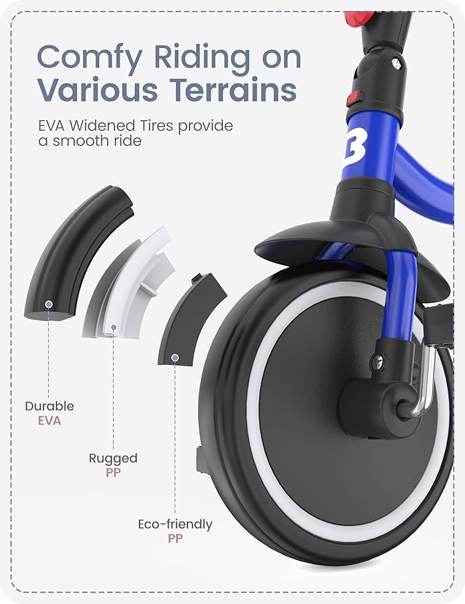 besrey Toddler Tricycle with Bell, Kids Tricycle Age 18 Months to 5 Years, Kids Trike, Toddler Bike for 1.5-5 Year Olds, Baby Trike, Gifts & Toys for Boys & Girls, Blue