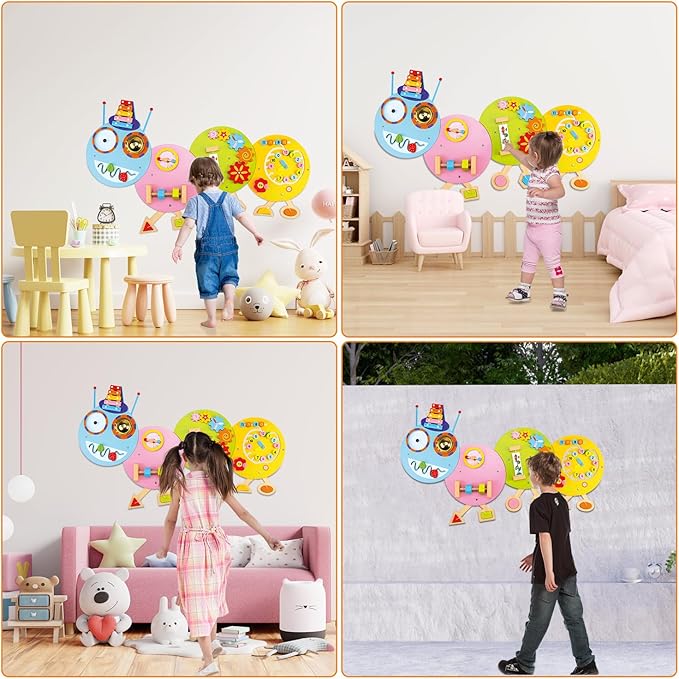 Dollox Caterpillar Activity Wooden Wall Panels, Toddler Sensory Wall Panels Toy Busy Board Interactive Educational Toys, Montessori Wall Decor Preschool Toy for Daycares Activity Center Livingroom