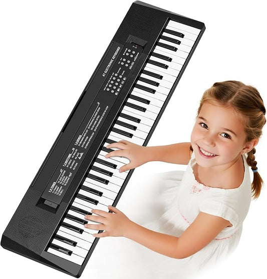 61 Keys Kids Piano Keyboard Toy with Mic – Portable Electronic Piano for 3 4 5 6 7 8 Girls Boys Beginners Birthday Xmas Gifts, Black