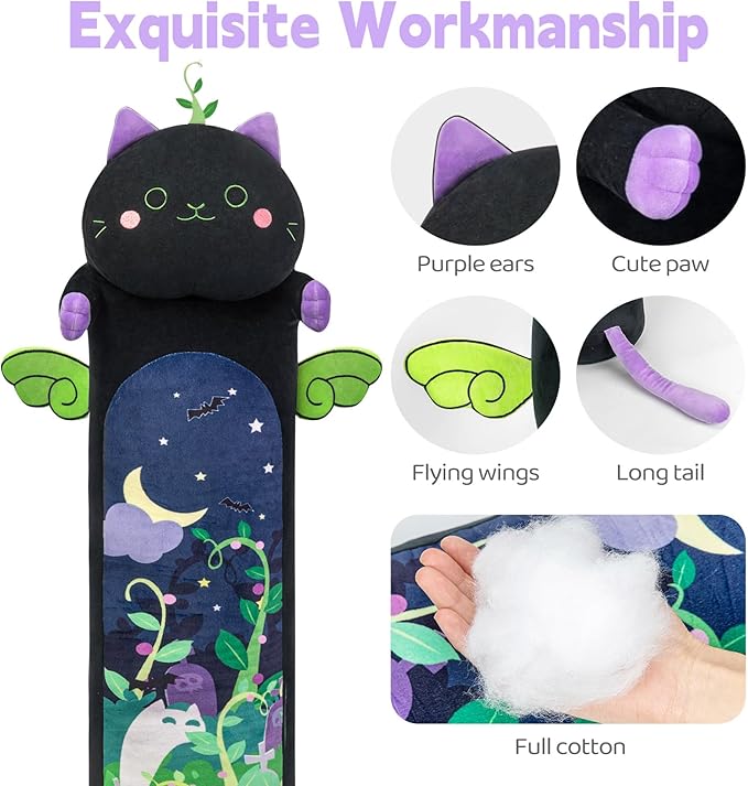 Mewaii Long Cat Plush 5 Sizes, 120% Extra Filling Giant Plushness Kids Body Pillow, Kawaii Cute Black Cat Stuffed Animals Plushies, Big Long Body Pillow Black Cat Plush Gift for Girls 53”