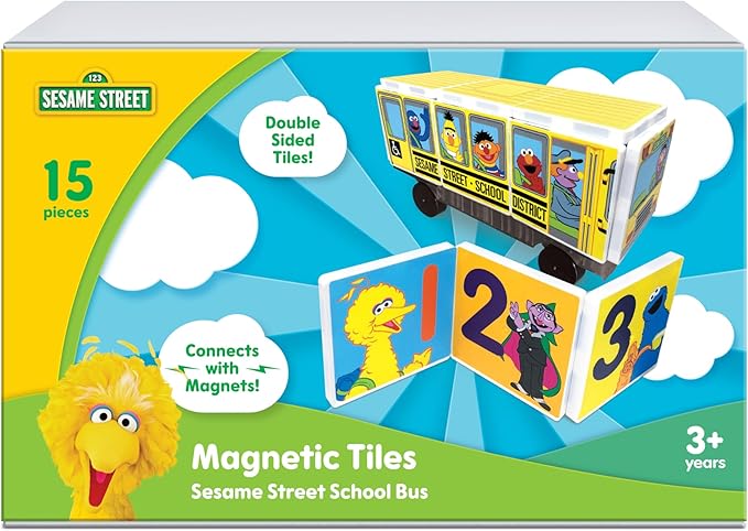 CreateOn “Sesame Street” Toy, Magnetic Kids’ Building Toys from “Sesame Street” Books, School Bus Magnet Tiles, Educational Toys for Ages 3+, 14 Pieces