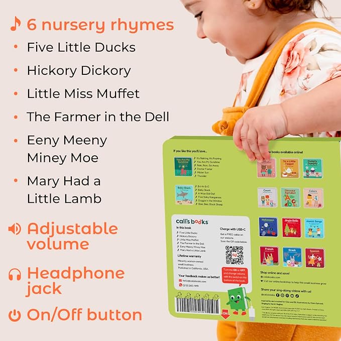 Cali's Books Five Little Ducks Nursery Rhymes Book for Toddlers - Sound Books for Toddlers 1-3, Headphone Jack, Musical Book with Sound Button and 6 Songs