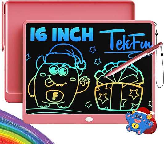 TEKFUN LCD Writing Tablet for Adults, Large Doodle Board, 16 Inch Colorful Drawing Tablet Writing Pad, Toddler Toys for 3 4 5 6 7 8 9 Year Old Girls Boys Teen, Birthday Gifts for Kids (Pink)