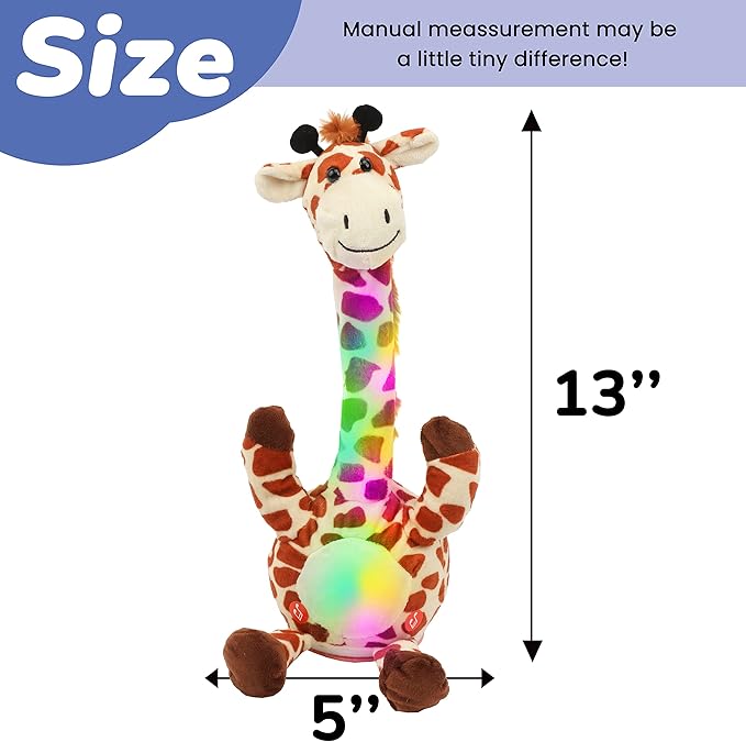 Hopearl Glowing Dancing Giraffe Toy Repeats What You Say Talking Toy Wriggle Singing Mimicking Twisting Electric Light Up Interactive Animated Speaking Gifts for Kids, Brown, 13''