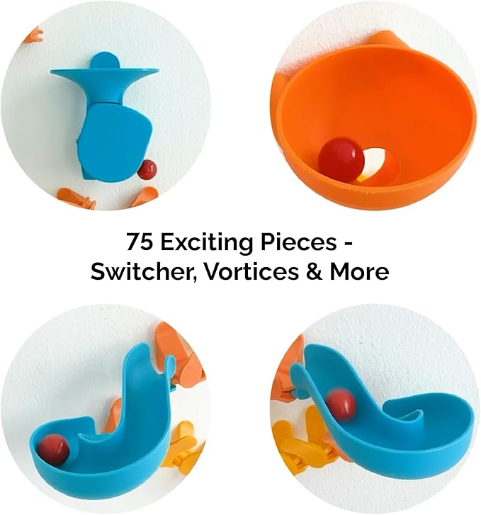 Oribel VertiPlay Magnetic Marble Run | Builder Set STEM Toy | Creative Free Play Construction Kit for Kids | Works on Fridges, Lockers & Metal Surfaces | Builder Set (75)