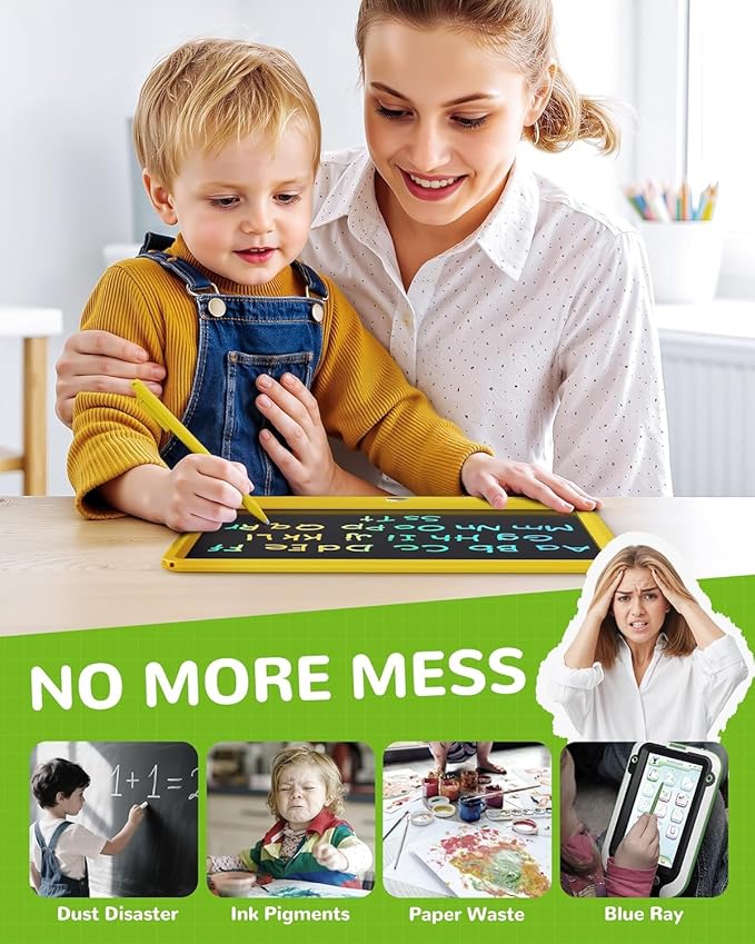 TEKFUN LCD Writing Tablet Doodle Board, 12inch Colorful Drawing Tablet Writing Pad, Kids Travel Essentials, Kid Toys for 3 4 5 6 7 8 Year Old Girls Boys (Yellow)