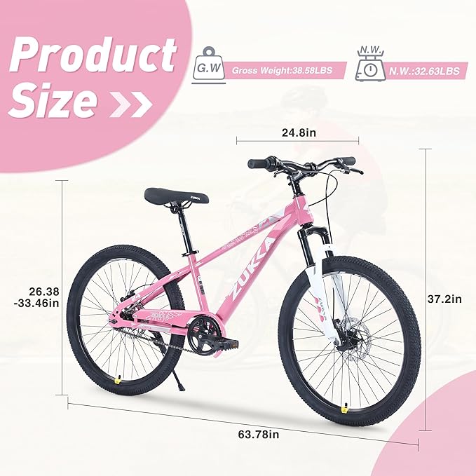 ZUKKA Kids Bike 20/24 Inch Mountain Bike Dual Disc Brake Suspension Fork Single Speed for Ages 7-12 Boys and Girls Youth Bicycle, Multiple Colors