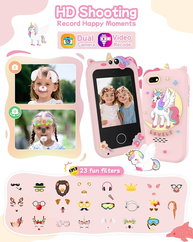 Kids Smart Phone Toy for Girls, Educational Touchscreen Toddler Phone for 3-8 Years Kids, Pretend Play Phone with Dual Camera, Music, 31 Games, ABC Learning & Habit Reminder, Girls Birthday Gift