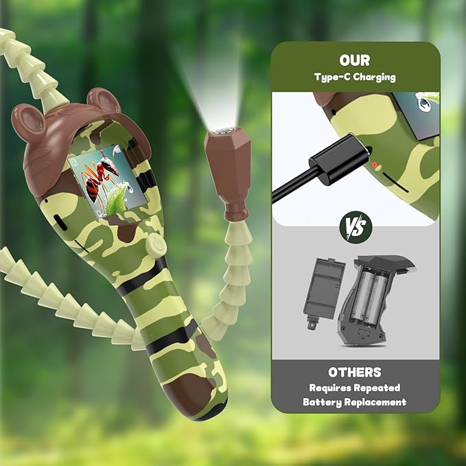 Borescope Camera Toy with Photo and Video, Snake Scope Kids Camera Microscope with Light for Outdoor Camping Nature Exploration, STEM Science Toy for Boys Girls 4 5 6 7 8 9 Christmas Birthday Present