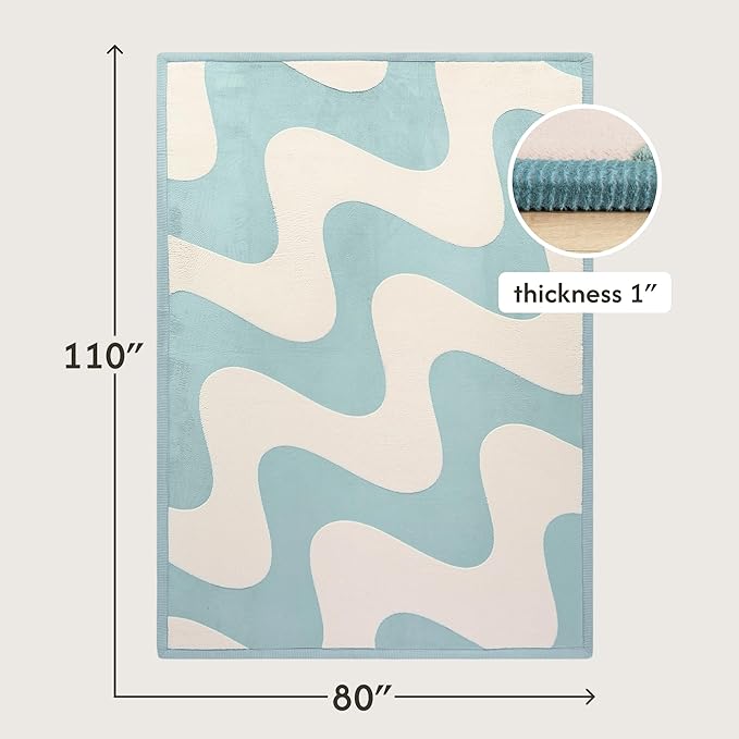 Premium Baby Playmat for Floor 80" x 110" waves – Cloudsoft Coral Velvet Memory Foam Rug for Crawling – Non-Slip, Water-Resistant, Non-Toxic, Easy-Care Muscle Mat – Thick Play Mat for Baby