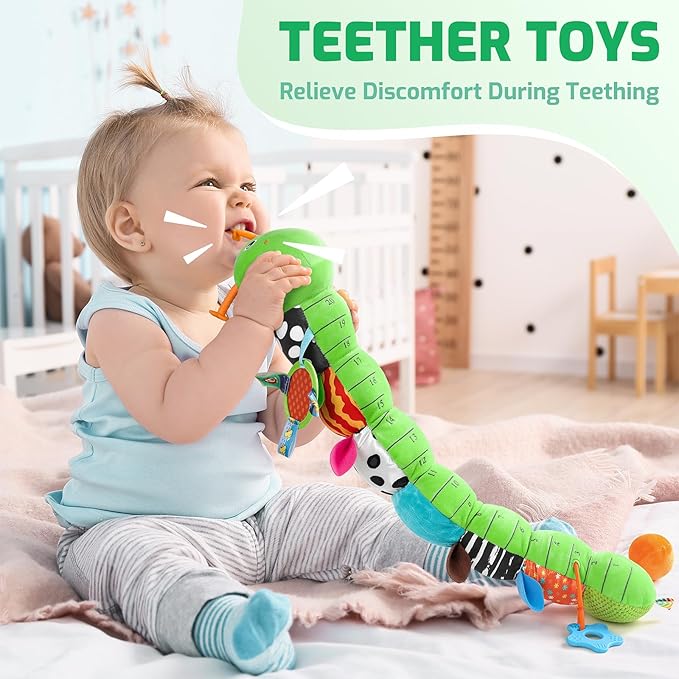 Sumobaby Baby Toys 0-6 6-12 Months, Music Caterpillar Plush Toy with Baby Mirror, Pull String&Crinkle Rattle,Infant Teething Toys,Tummy Time for 0-3-6-12 Month Boys Girls Newborn Gifts (Green-Leaf)