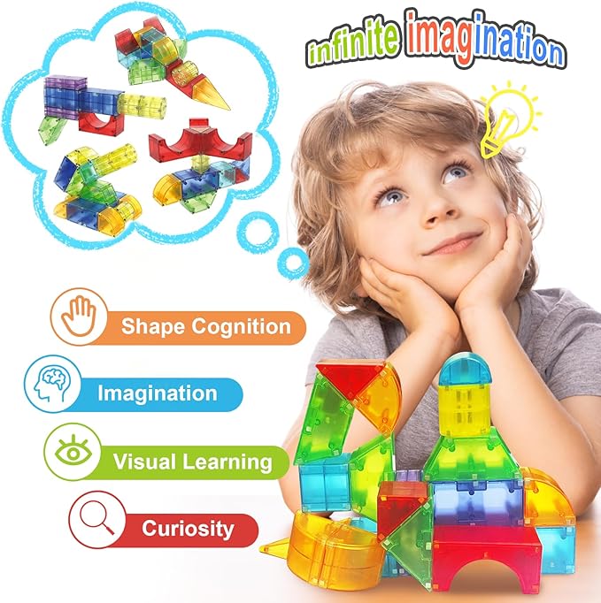 Magnetic Blocks,66 PCS Translucent Building Toys for Kids 3+,Multi Shape Magnet Building Blocks STEM Preschool Montessori Sensory Toys for 3 4 5 6 Year Old Kids Boys Girls