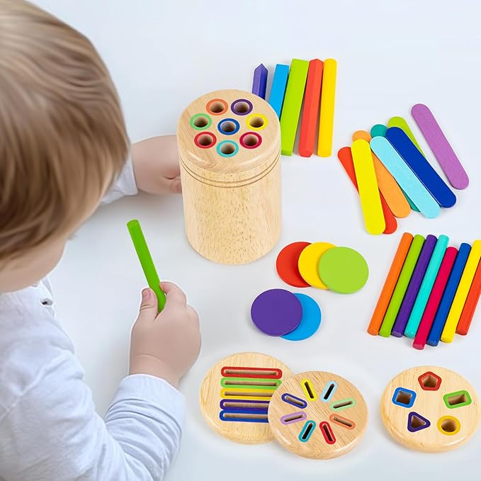 Montessori Toys for 3 4 5 Year Old, 4 in 1 Wooden Color Sorting Toys, Preschool Learning Activities Fine Motor Skills Sensory Toys for Toddlers