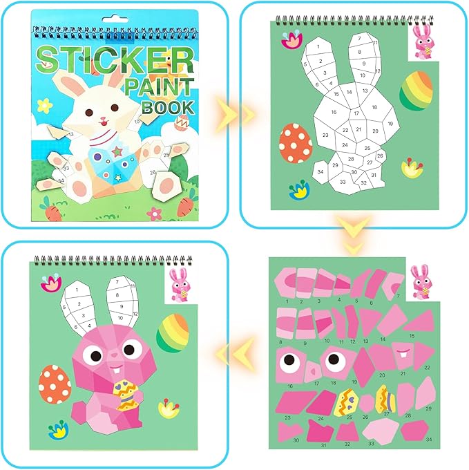 TPQKA Easter Sticker Book for Kids Ages 4-8 Crafts Rabbit Eggs Stickers Numbers Paint Books Gifts for Kid Boys Girls School Party Favors Basket Stuffers Car Travel Activity Toy