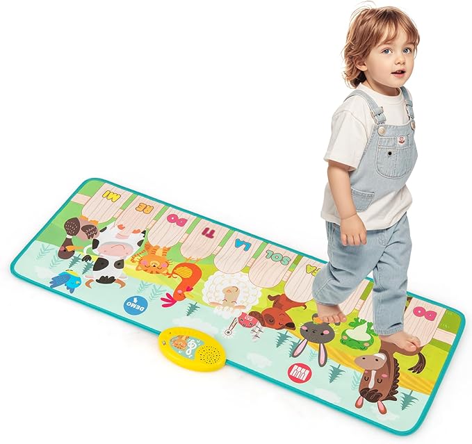 HONEY JOY Musical Piano Mat for Toddlers, Dancing Keyboard Music Carpet, Animal Sounds Blanket Touch Playmat, Early Sensory Educational Learning Toys for 3+ Years Old Baby Girls Boys (10-Key)