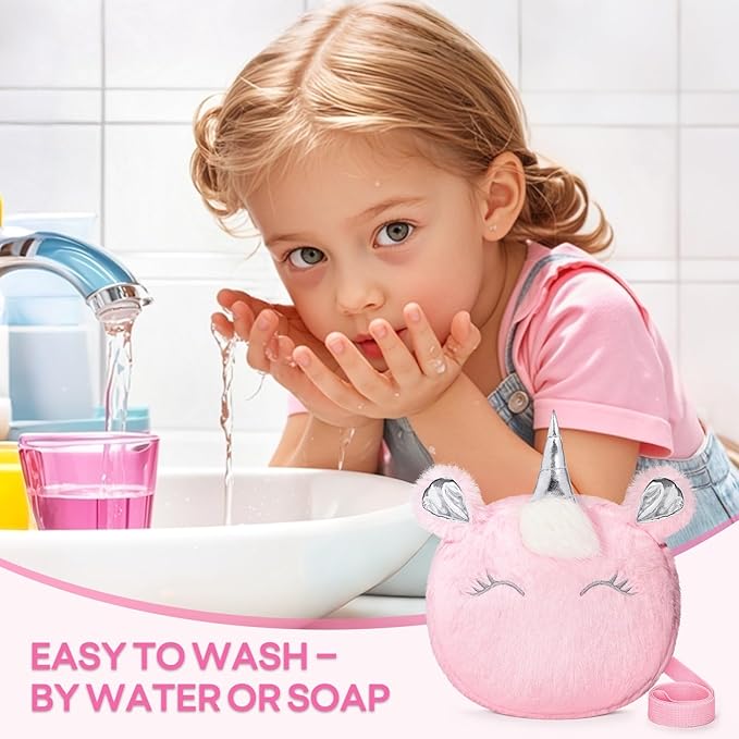 Kids Real Makeup Kit for Girls 3-10 Years Old : Washable Non Toxic Make Up Toys Sets for Toddler - 17Pcs Vanity Set with Unicorn Purse for Little Girl Ages 3 4 5 6 7 8 Birthday Gifts -Pink