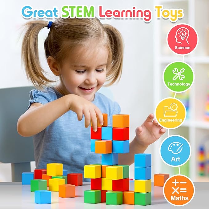 Magnetic Blocks, 1.41 inch Large Magnetic Building Blocks for Toddlers 3 4 5 6 7 8 Years Old Boys Girls Magnet Cubes for Kids 1-3 Montessori Toys STEM Preschool Educational Building Cube 30 Pcs