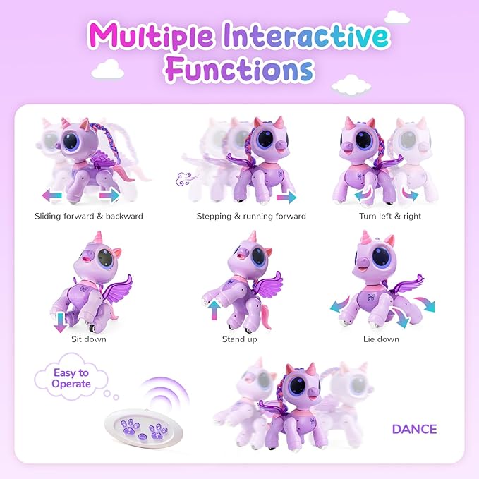 SGILE Remote Control Robot, Unicorn Toy with Interactive Gesture Sense and Music Dance, Preschool STEM Learning Remote Control Pet for Toddler Kids Girls Boys, Purple
