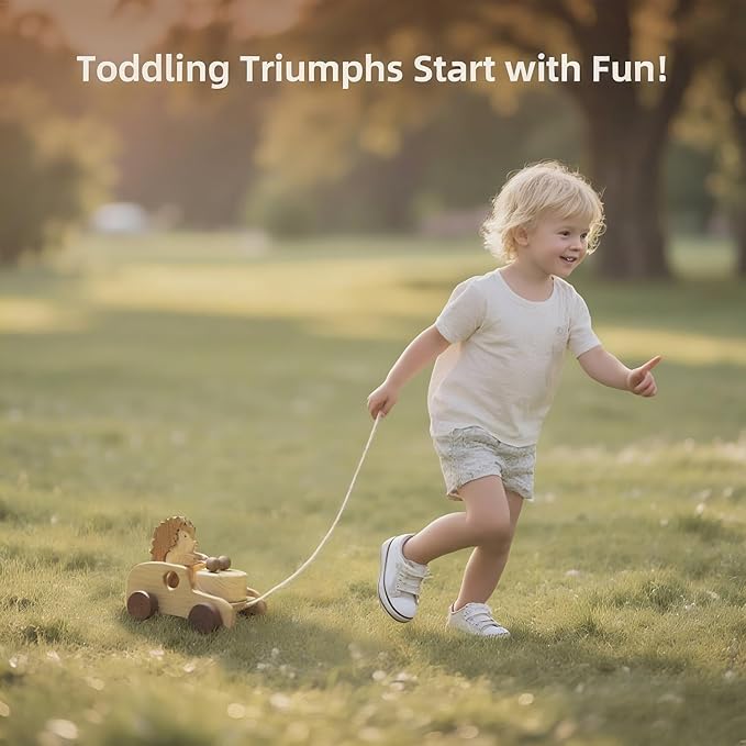 Hedgehog Pull-Along Toy | Musical Wooden Pull Toy with Wooden Grip Ring | Natural Drumming Sound for Toddlers 1.5+ Years