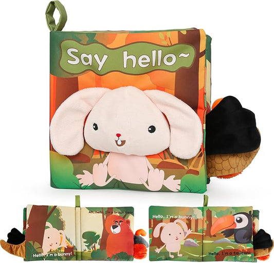 Soft Baby Book Animal Tails Baby Toy Touch and Feel Crinkle Cloth Book(Hello Bunny)