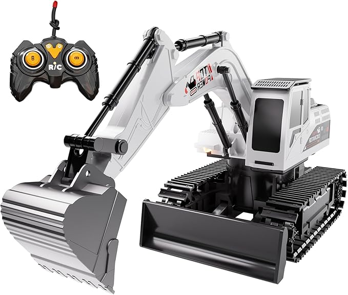 Remote Control Excavator for Boys 4-7, RC Excavator for Kids, 27 MHz Construction Trucks Vehicles Toys for Toddlers 1-3 3-5 4-7 with Metal Shovel and Light Birthday Boys Gifts