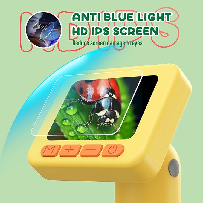 IMICHI Microscope for Kids 50X-1000X 2 inch IPS HD Screen, 32GB Storage Card, 1080P Video, 2-Hour Battery Life, Easy Carry, Slides Included - Perfect Science Kit Gift for Kids Ages 8-12 Yellow