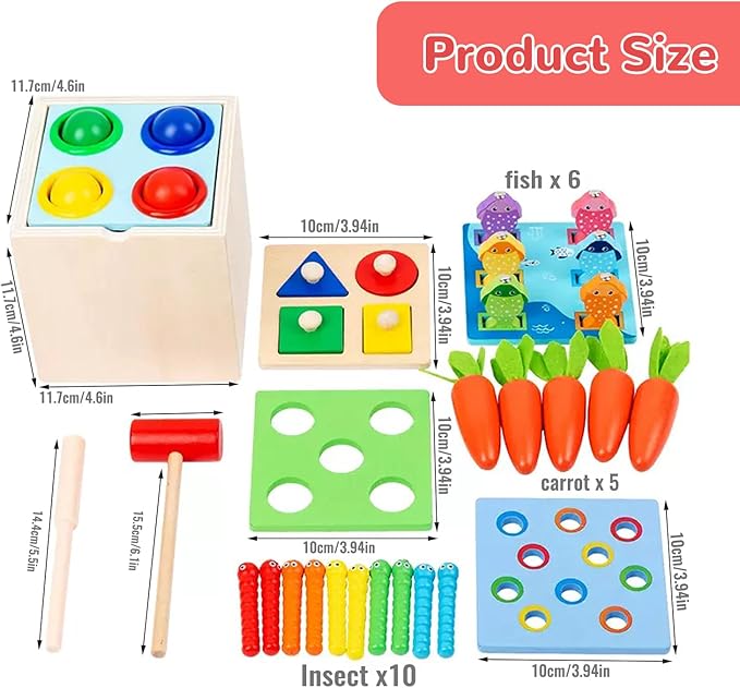 Wooden Montessori Toys for Toddlers 1-3, Color & Shape Sorting Matching Games, Fine Motor Skills Sensory Preschool Learning Educational Toys Baby Boys Girls Gifts (5 in 1)