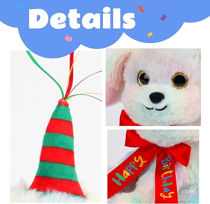 Cuteoy Musical Birthday Dog Repeat What You Say Interactive Animated Stuffed Animal Shaking Singing Dancing Turning Circle Puppy Plush Toy Electric Plushies Gifts for Kids Girls Boys Birthday