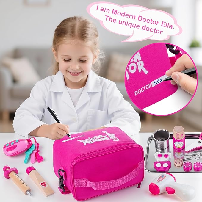 Sundaymot Doctor Kit for Girls, 34 Pcs Pretend Play Doctor Set，Doctor kit for Toddlers 3-5, with Medical Bag, Stethoscope and Other Accessories Doctor Play Gift for Kids Toddlers Role Play