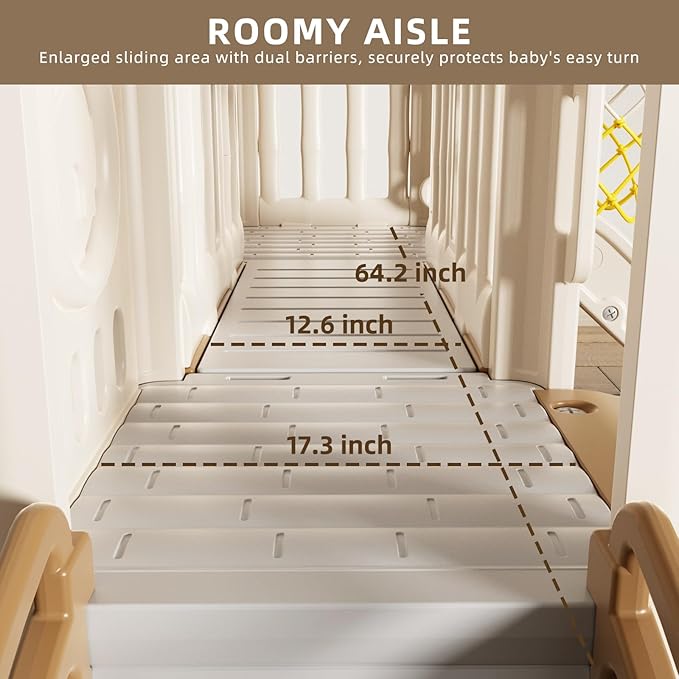 KORIMEFA 9-in-1 Toddler Slide, Kid Slide for Toddlers Age 1-3, Basketball Hoop, and Telescope, Indoor Outdoor Slide Toddler Playset Toddler Playground, Forest Themed Brown, FE-ST-SWW0308