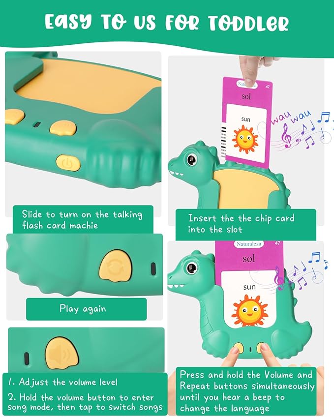 Spanish English Talking Flash Cards with 510 Words, Montessori Learning Toys for Toddlers Kids 1-3, Autism Sensory Pocket Speech Therapy Toys Gifts for Boys Girls 1 2 3 4 5 6 Years Old